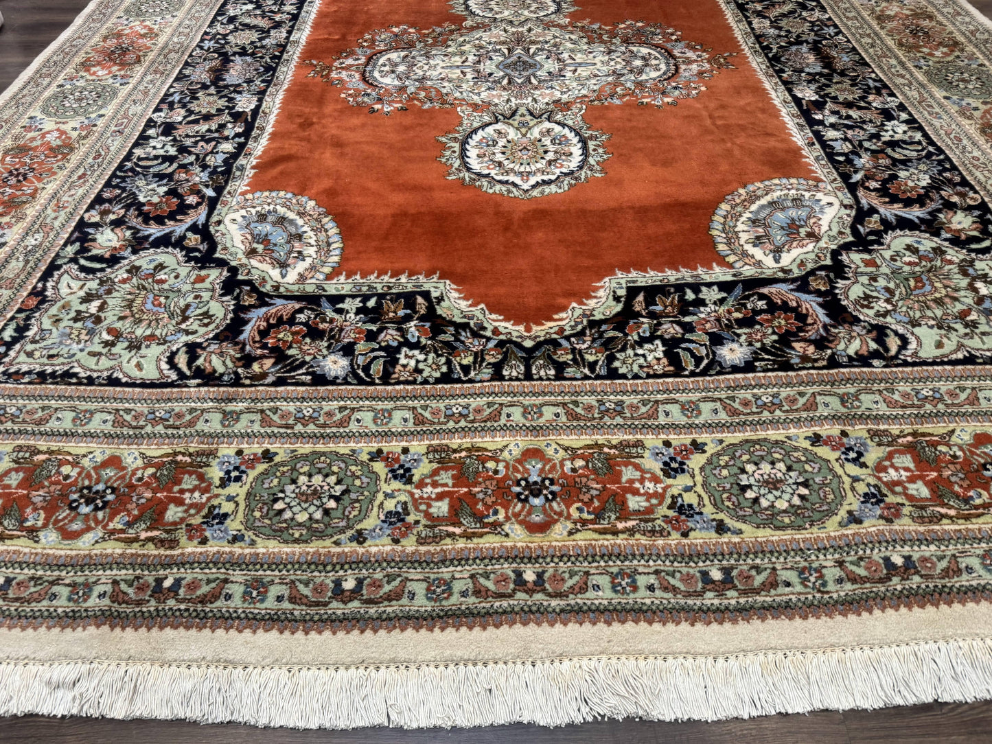 Persian Rug 11x13 Vintage Tabriz Tabatabai Semi Open Field Wool Pile