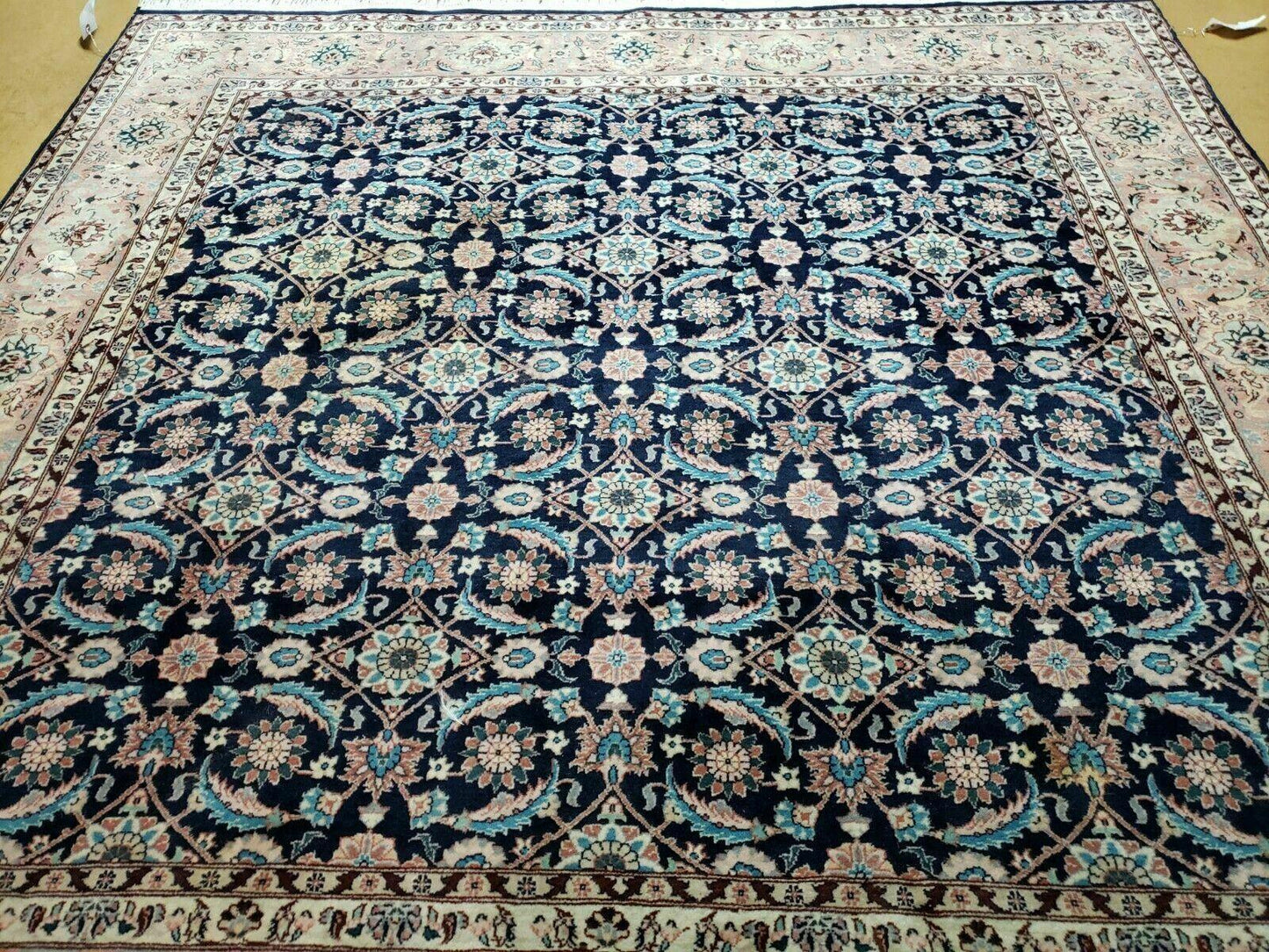 Handmade Wool Rug Floral Oriental Blue 73 Inch Square Carpet