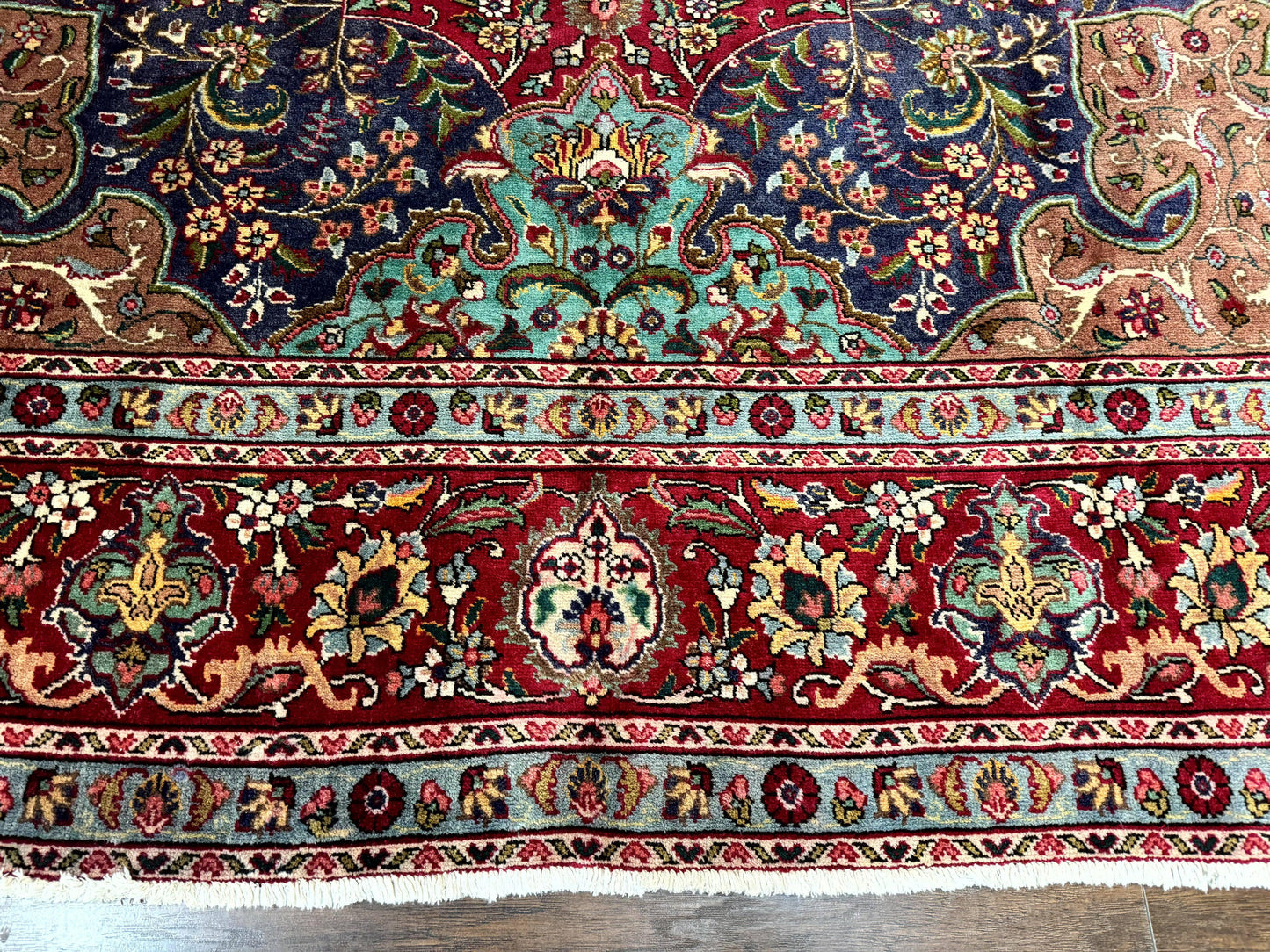 Wonderful Persian Tabriz Rug 10x14, Antique Persian Carpet, Handmade Wool Rug, Floral Medallion, Red Navy Blue, Colorful, Large Persian Area Rug