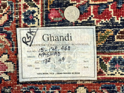 Antique Persian Mashad Rug 10x13, Red and Navy Blue, Great Colors, Signed By Masterweaver, Floral Medallion, Handmade Wool Persian Carpet