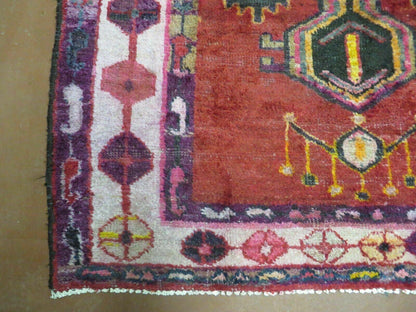 Antique Turkish Caucasian Kazak Wool Rug Handwoven With Vegetable Dyes 1950s 4x8