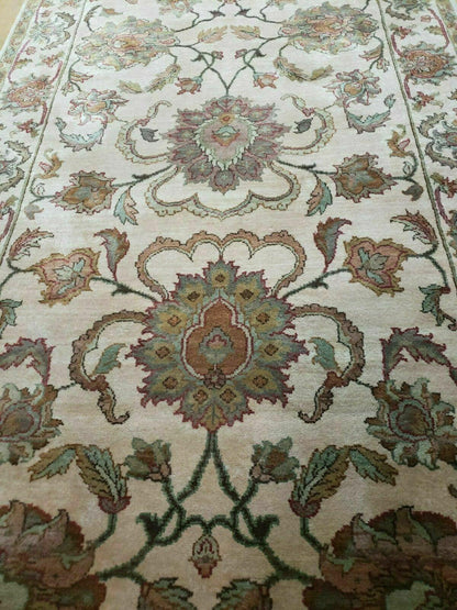 4x12 Vintage Oriental Runner Rug Hand Knotted Indian Agra Wool Tea Washed Beige
