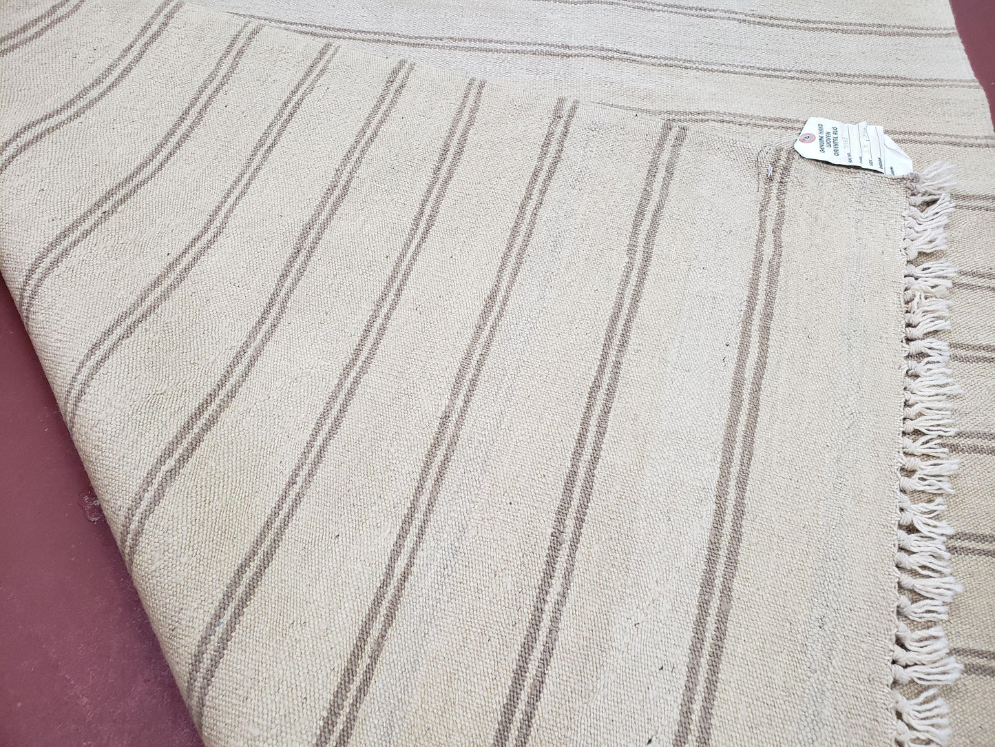 New Striped Turkish Kilim Area Rug 4x6 ft, Hand-Knotted, Wool, Light Gray, Earth Tone Decor, Flatweave Kilim, Two Toned Rug, Southwestern