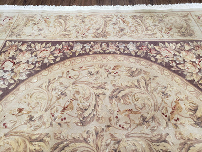 Chinese Aubusson Savonnerie Wool Silk Hand Knotted Rug 8x12 Birds Flowers Master Weaver Signature