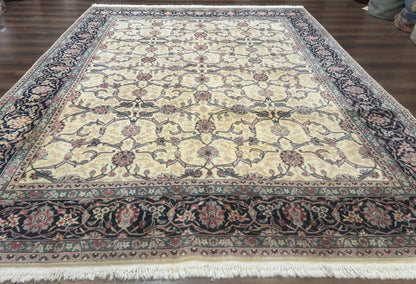 Sino Persian Rug 8x10, Allover Pattern, Beige and Midnight Blue, Wool Oriental Carpet