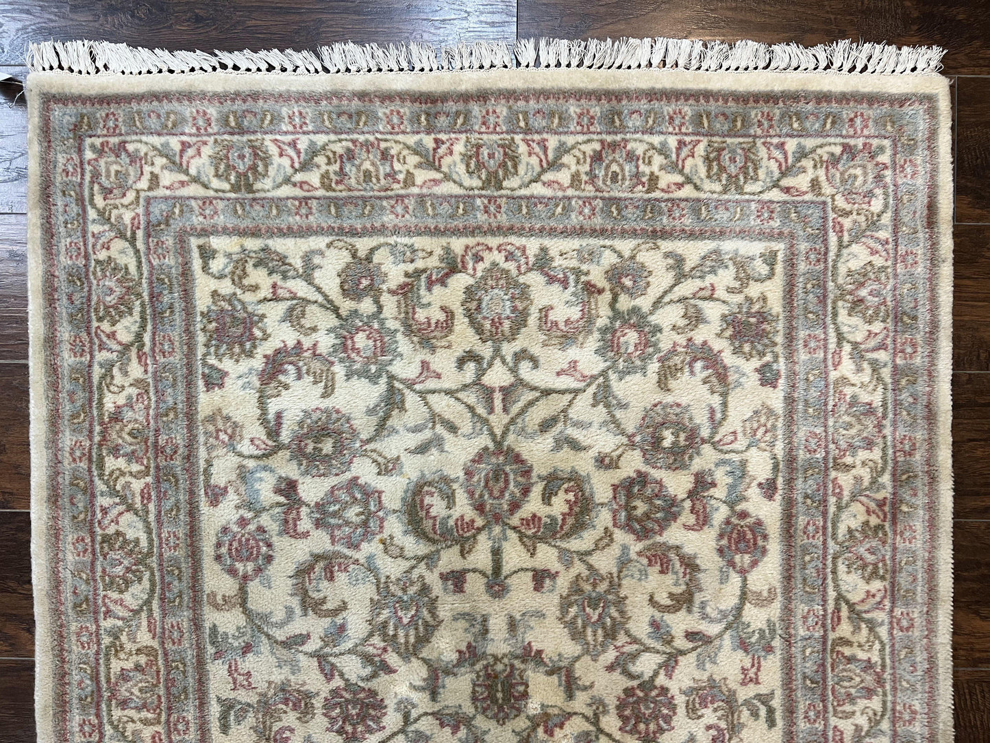 Indo Persian Rug 4x6 Vintage Handmade Wool Carpet With Floral Allover Pattern Beige