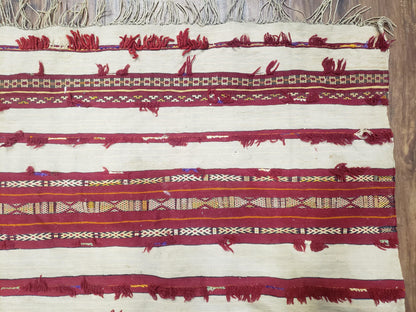 Turkoman Yamud Rug Antique 1920s Hand Knotted 3x5 ft Sofreh Table Cover Tribal Bohemian Ivory and Red