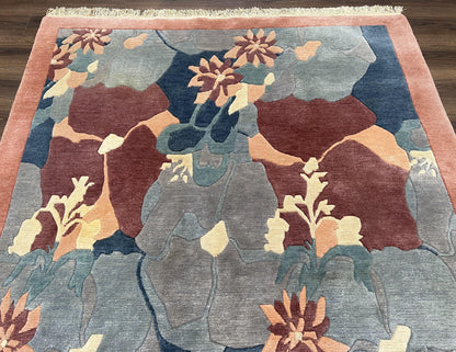 Modern Tibetan Rug Hand Knotted Wool Carpet 6x8 Multicolor Floral Abstract Pattern