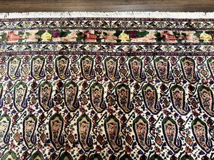 Persian Rug 8x11, Boteh Design, Repeated Paisleys, Persian Kurdish Rug, Bird Pictorials, Rare Antique Persian Kurdish Sannadaji Carpet