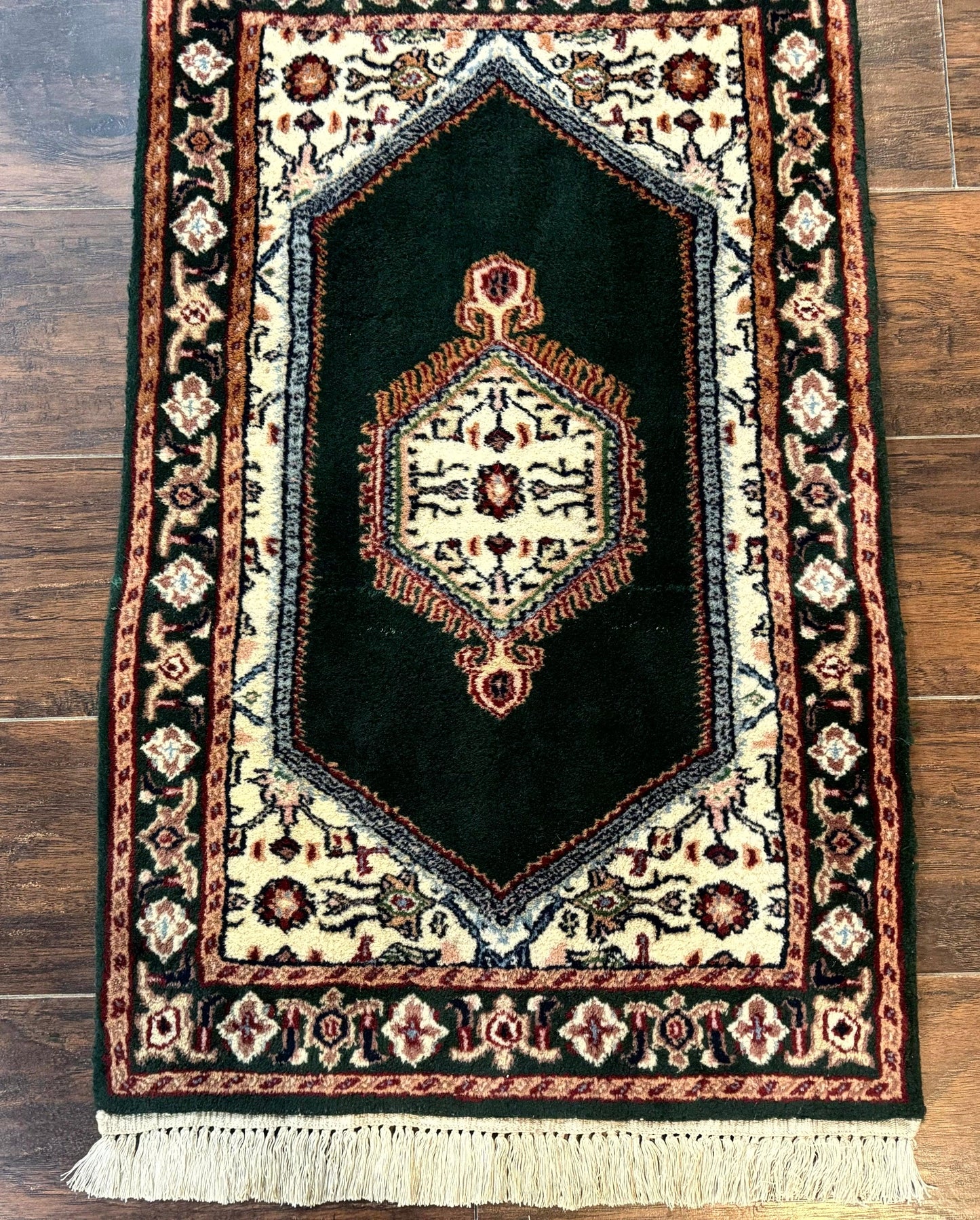 Indo Persian Rug Small Dark Green Hand Knotted Vintage Bidjar Area Rug 2x3
