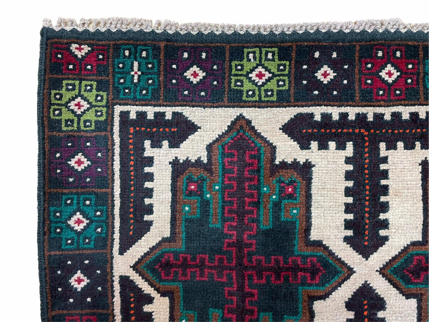 Vintage Handmade Baluchi Wool Rug Afghan Tribal Carpet Red Beige Green 3 By 4 Feet