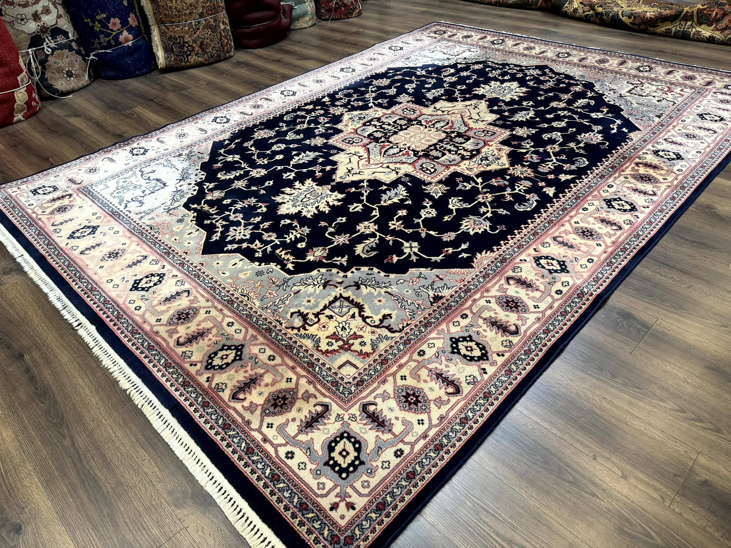 Karastan Rug Navy Serapi Kara Shah Wool Rug 8x11 Vintage Area Rug