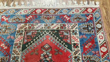 Handmade Turkish Shirvan Kazak Wool Rug 4x6 Colorful Vintage Style