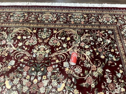 Burgundy Persian Rug 8x10, Pak Persian Floral Carpet, Very Fine 300 KPSI