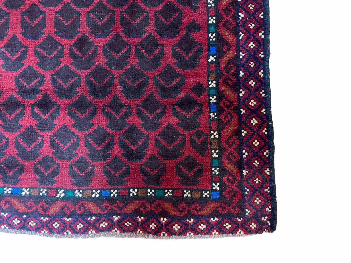 Balouchi Rug Vintage Handmade Wool Afghan Area Rug Red Blue 2 Ft 8 In By 4 Ft 6 In