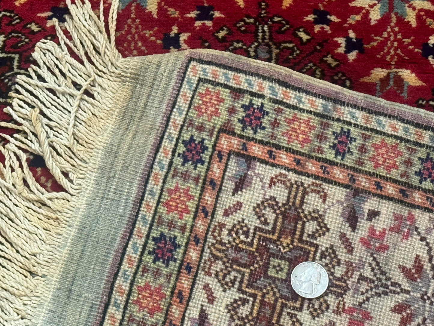 Turkish Sivas Rug 4x6, Red and Cream, Allover Design, Handmade Vintage