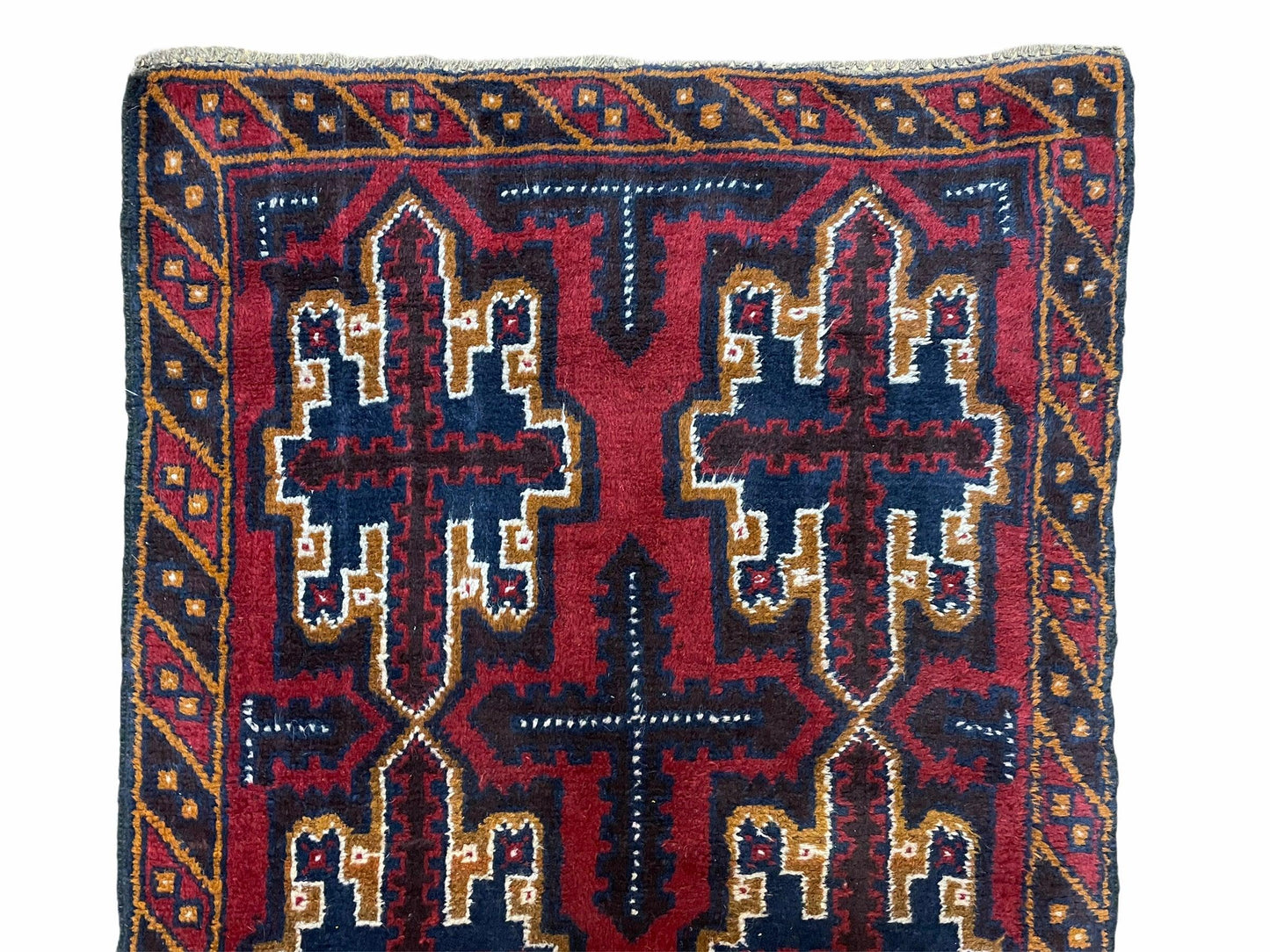 Balouchi Rug Vintage Handmade Tribal Wool Afghan Rug 2 Ft 7 In By 4 Ft 6 In Red Blue