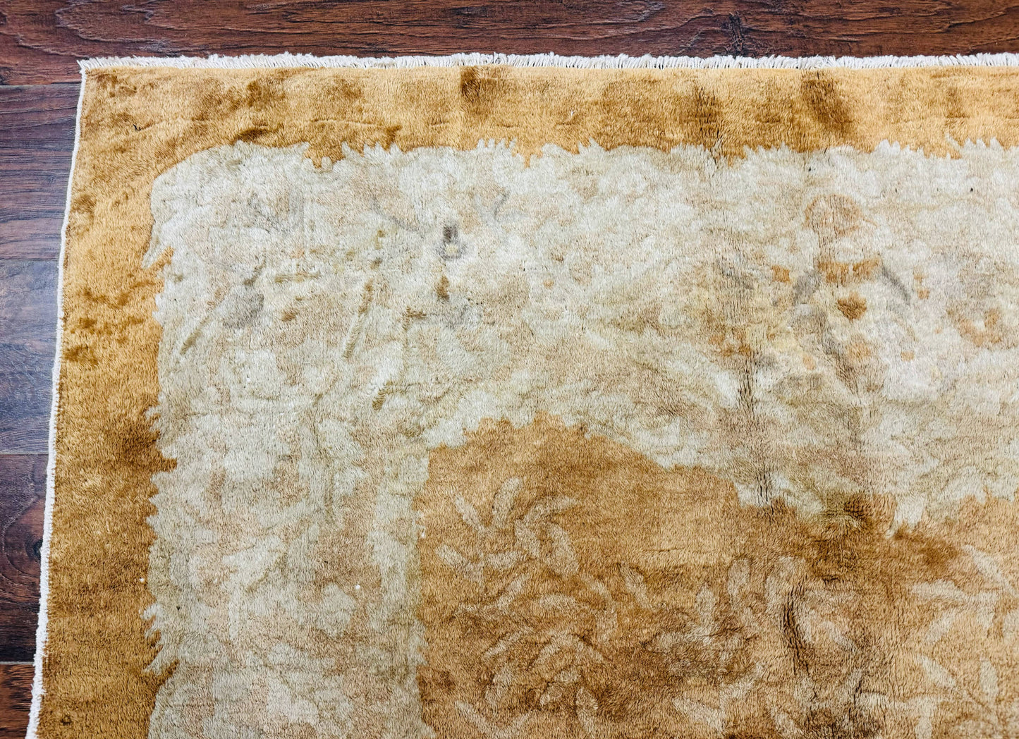 Peking Rug 5x7 Vintage Chinese Wool Carpet Golden Tan Hand Knotted Traditional