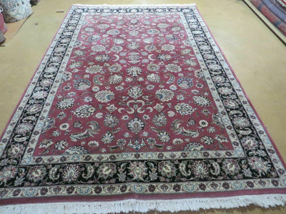 Handmade Wool Silk Rug Vintage Floral Oriental 6x9 Allover Design