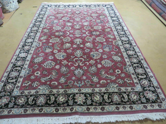 Handmade Wool Silk Rug Vintage Floral Oriental 6x9 Allover Design