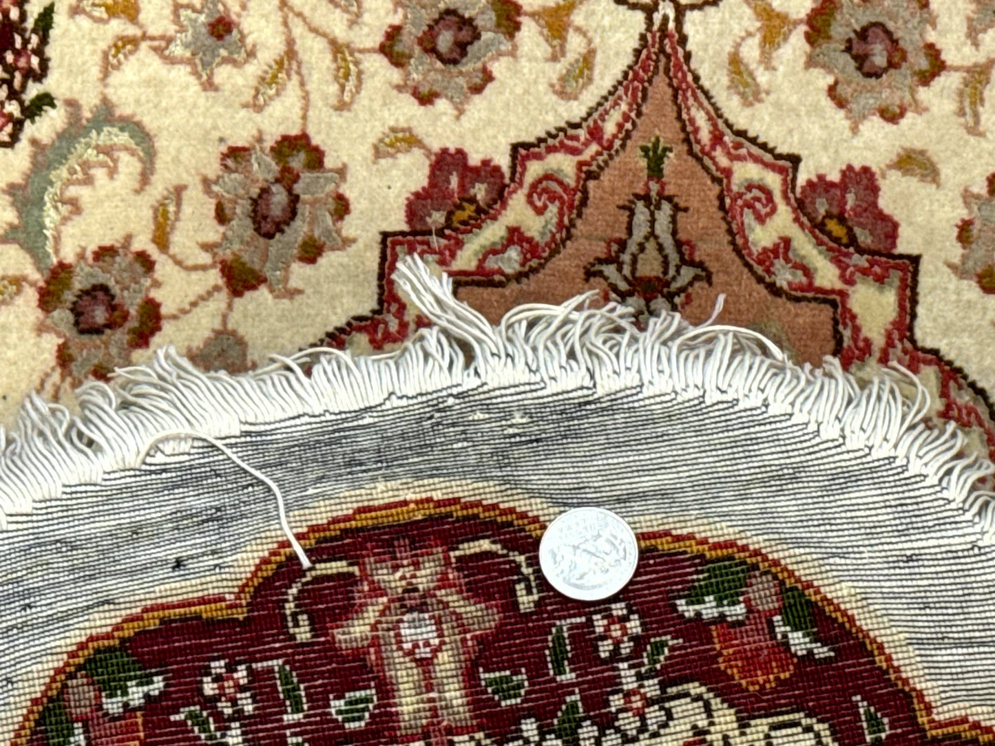 Small Oval Persian Tabriz Rug 2x4, Kork Wool and Silk Highlights, Fine 260 KPSI