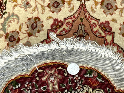 Small Oval Persian Tabriz Rug 2x4, Kork Wool and Silk Highlights, Fine 260 KPSI