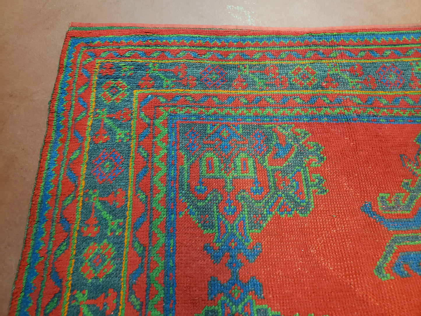 Turkish Oushak Rug 7x11 Vintage Red And Blue Hand Knotted Wool Area Rug