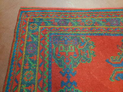 Turkish Oushak Rug 7x11 Vintage Red And Blue Hand Knotted Wool Area Rug