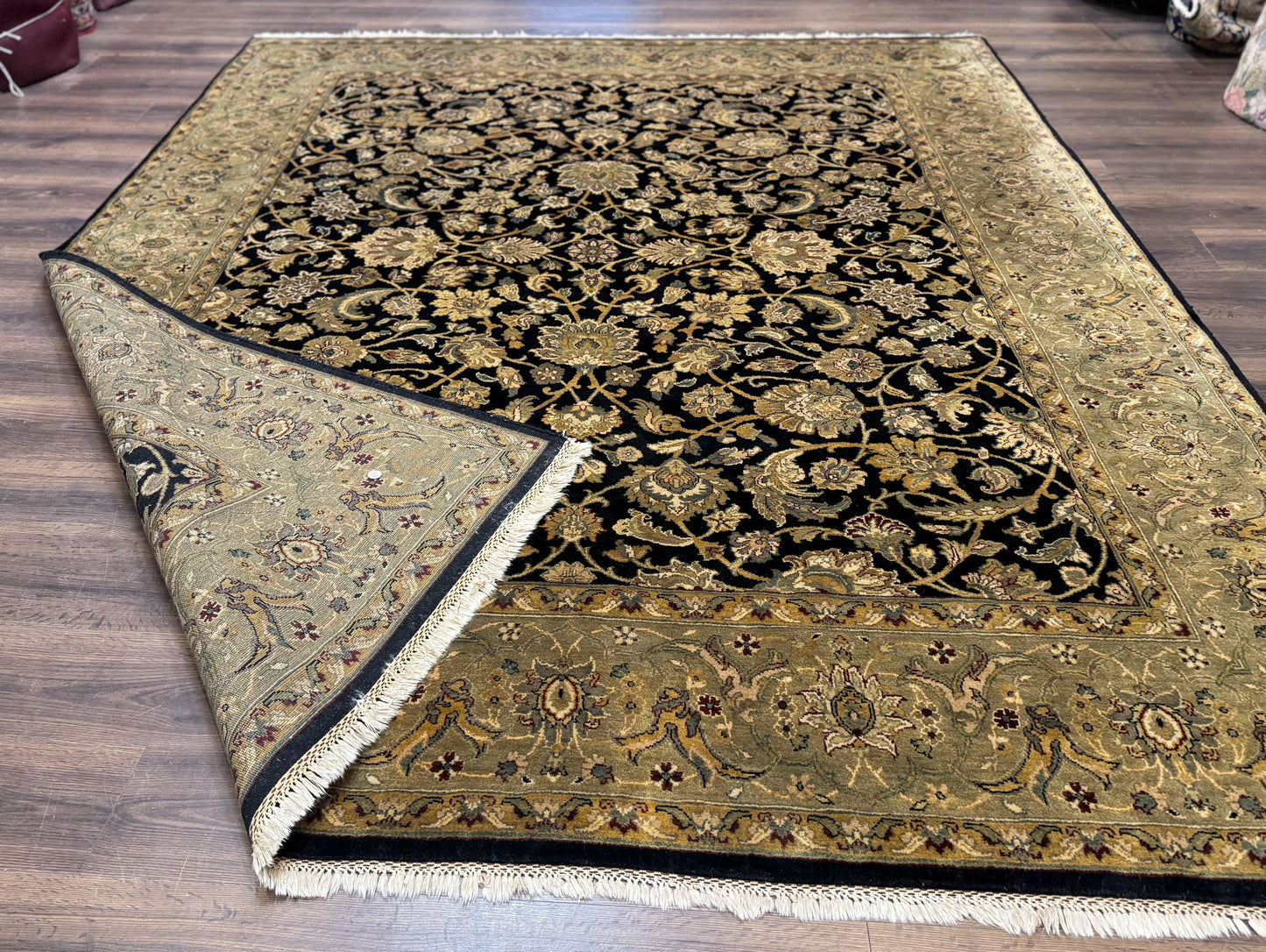 Indo Persian Rug 8x10 Handmade Wool Traditional Floral Allover Vintage