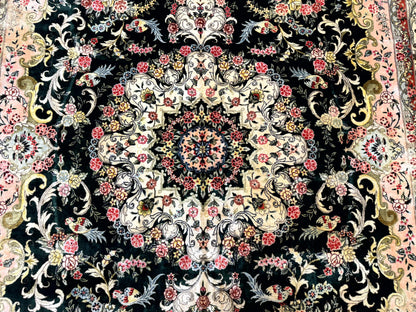 Kashmiri Silk Rug 9x12 Vintage Hand Knotted Carpet For Elegant Interiors