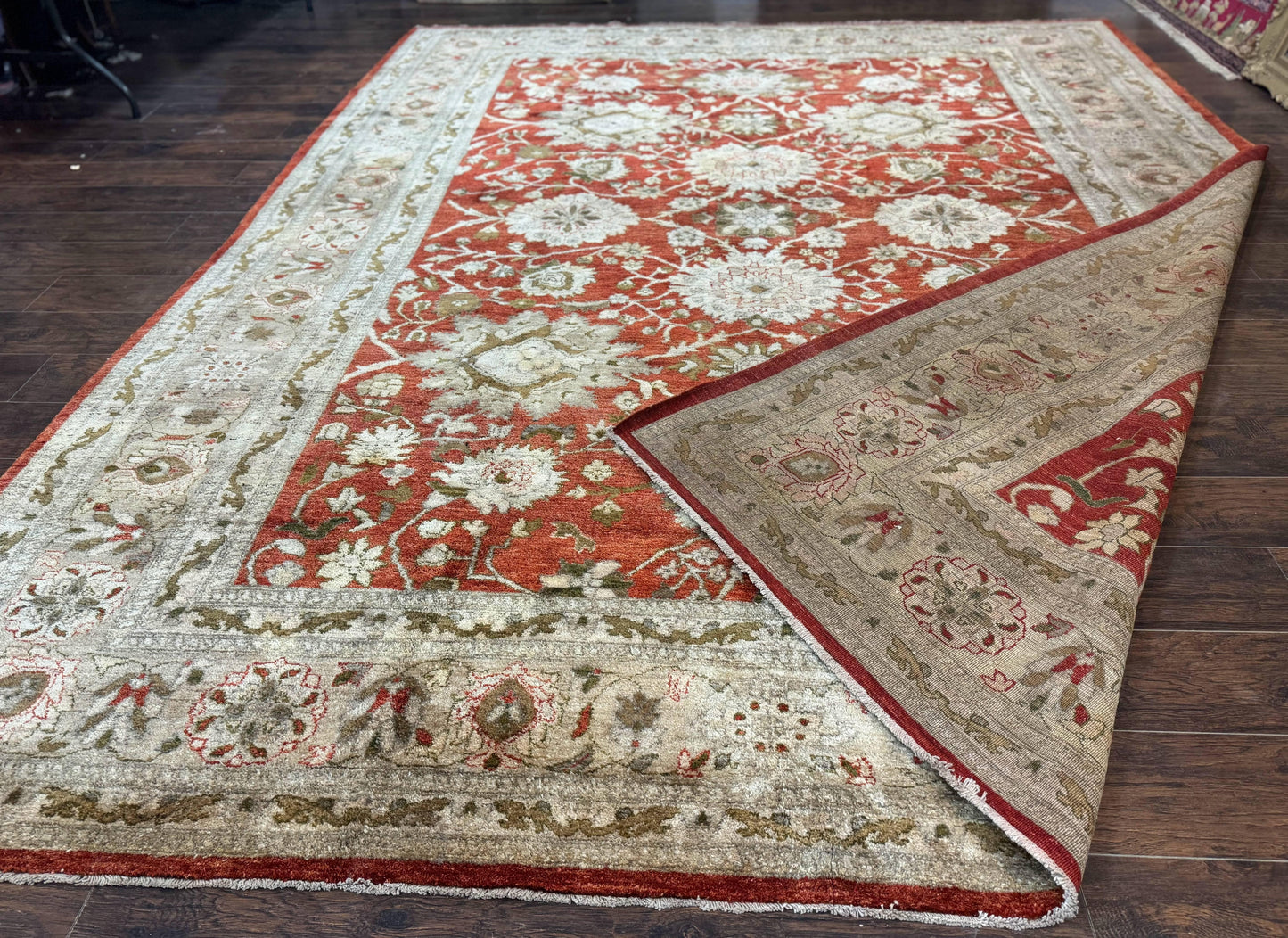Pakistani Peshawar Rug 10x13, Burnt Orange, Large Handmade Wool Carpet