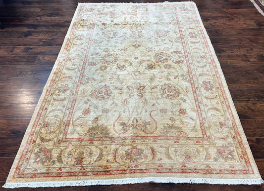 Peshawar Rug 6x9 Handmade Wool Vintage Beige Pakistani Carpet For Modern Home
