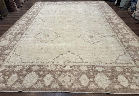 Premium Peshawar Rug 10x13 Hand Knotted Wool Vintage Pakistani Neutral Colors