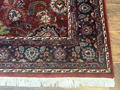 Indo Persian Rug 5x7 Vintage Floral Carpet Burgundy Navy Blue Handmade Wool