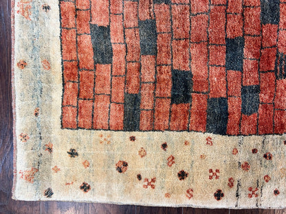 Persian Gabbeh Rug 6x8 ft, Wool Handmade Tribal Rug