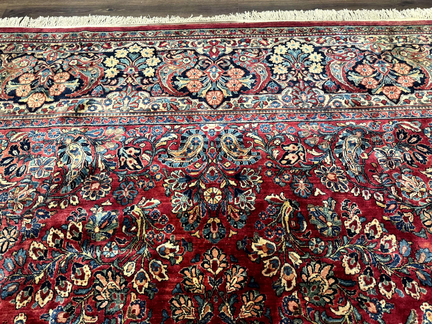 Antique Persian Sarouk Rug Palace Size 12x18 With Regal Floral Palmette