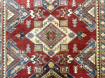 Turkish Kazak Rug 7.6 x 9.5 Hand Knotted Wool Caucasian Geometric Medallions