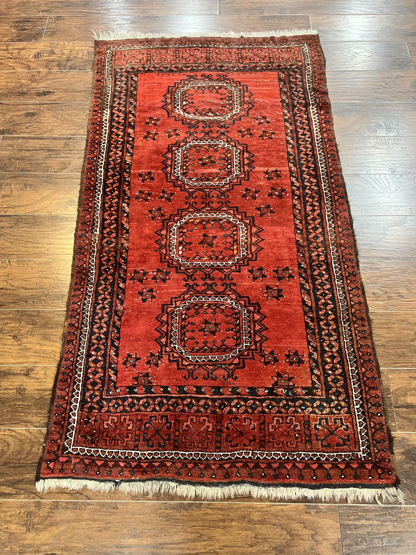 Afghan Rug 3x6 Handmade Wool Semi Antique Tribal Red Beshir Carpet