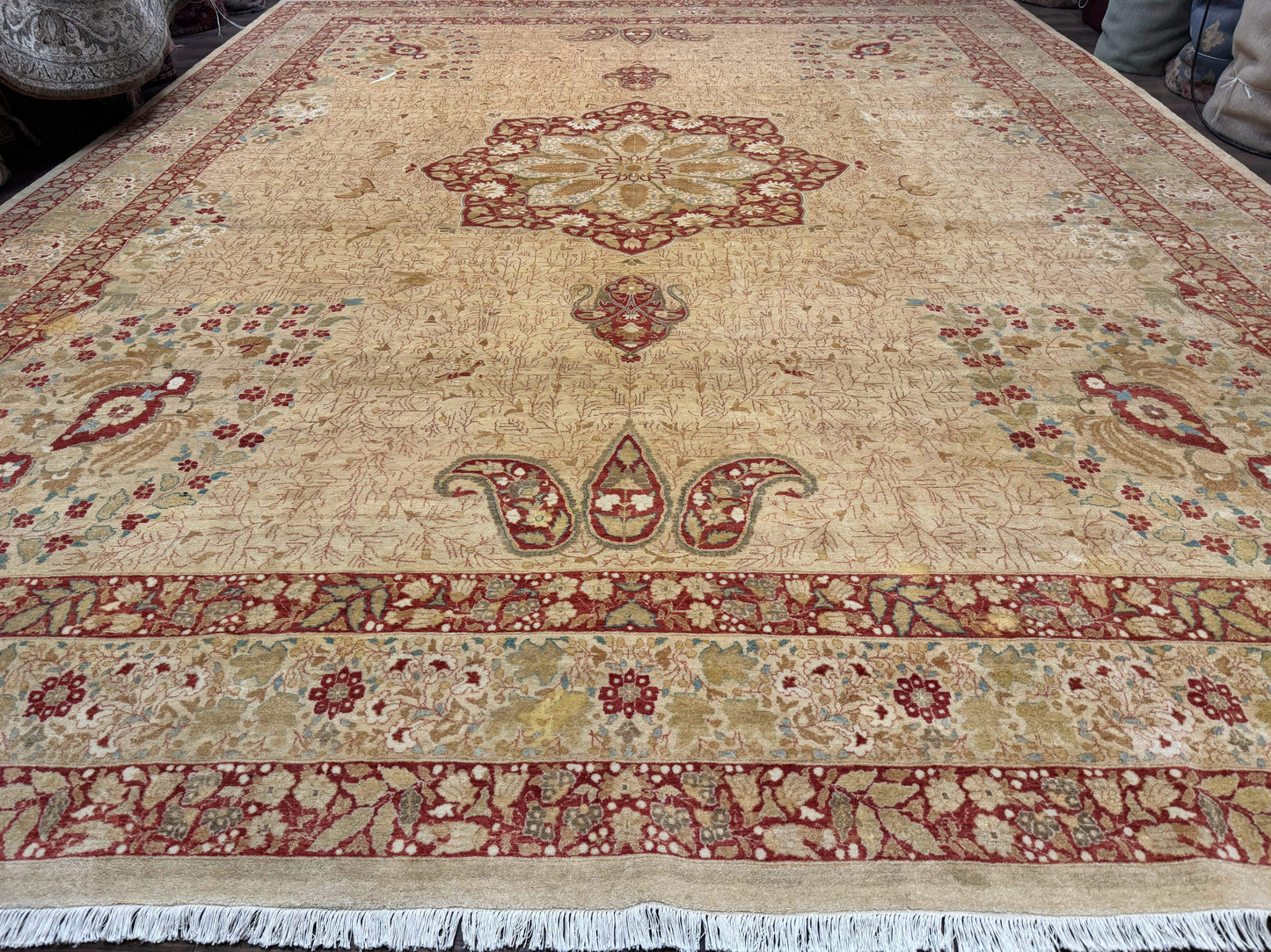 Palace Size Pak Persian Rug 13x17, Haji Jalili Design, Beige and Rust, Wool Hand Knotted, Fine 260 KPSI