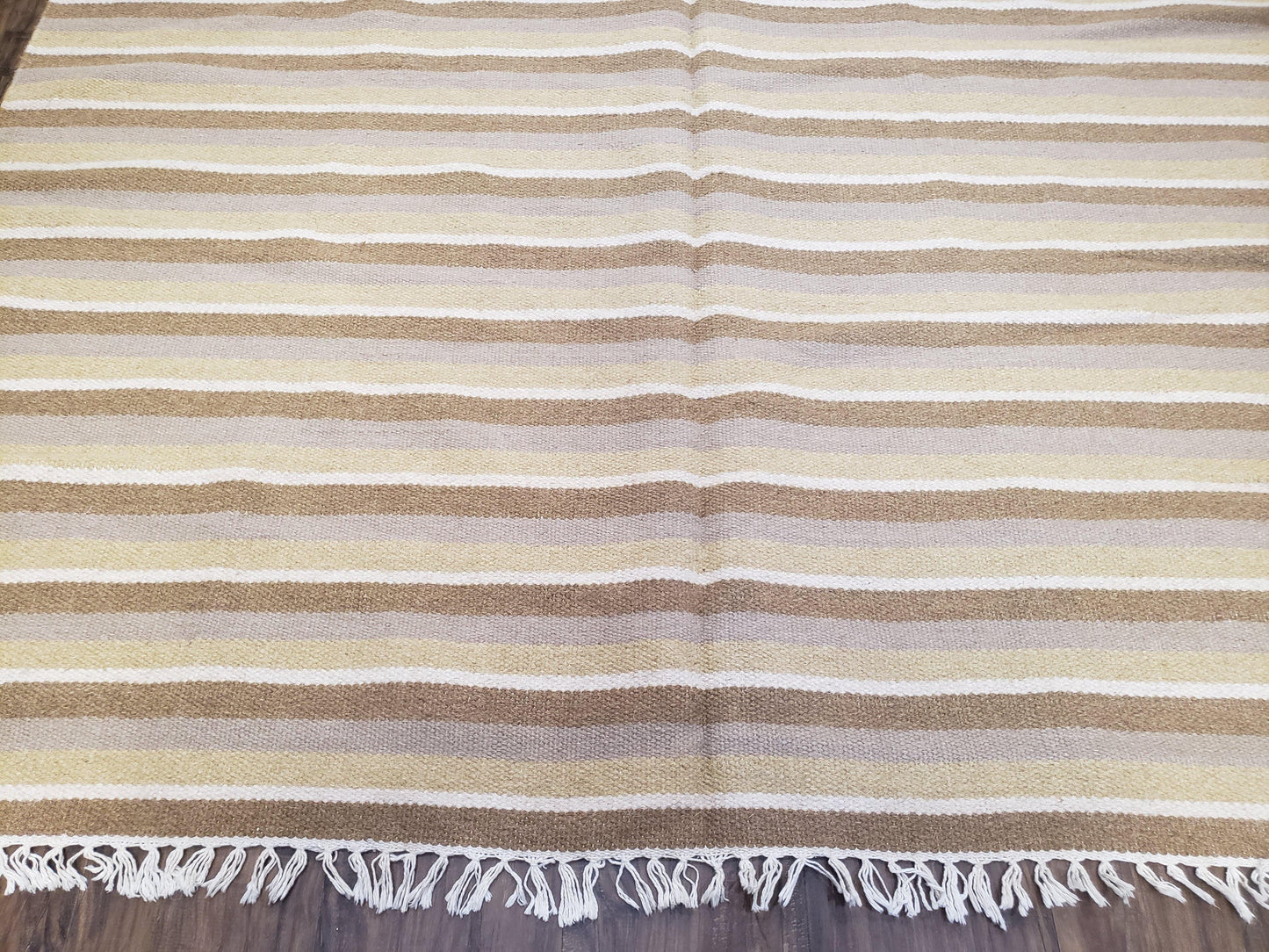 New Indian Striped Blanket, Multicolor Earthern Tones Kilim Rug, Wool Handmade South American Style Blanket, Queen Sized Bedspread 5x8 - 6x8