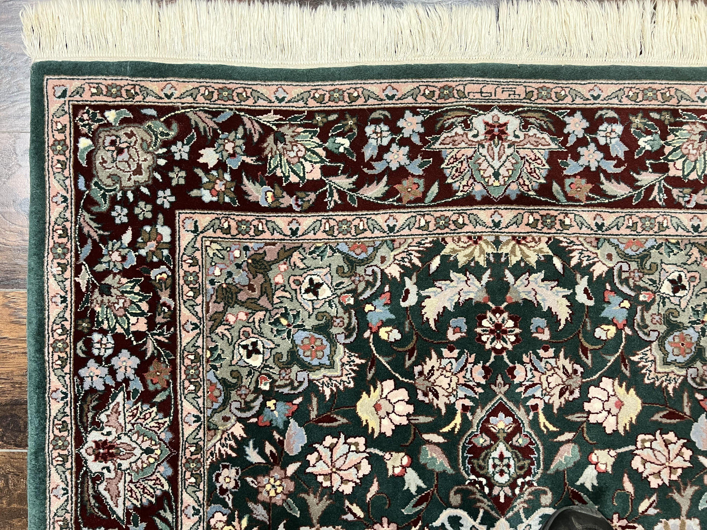 Pak Persian Rug 4x6, Wool Hand Knotted Vintage Carpet, Dark Green, Floral Medallion, Fine Oriental Rug