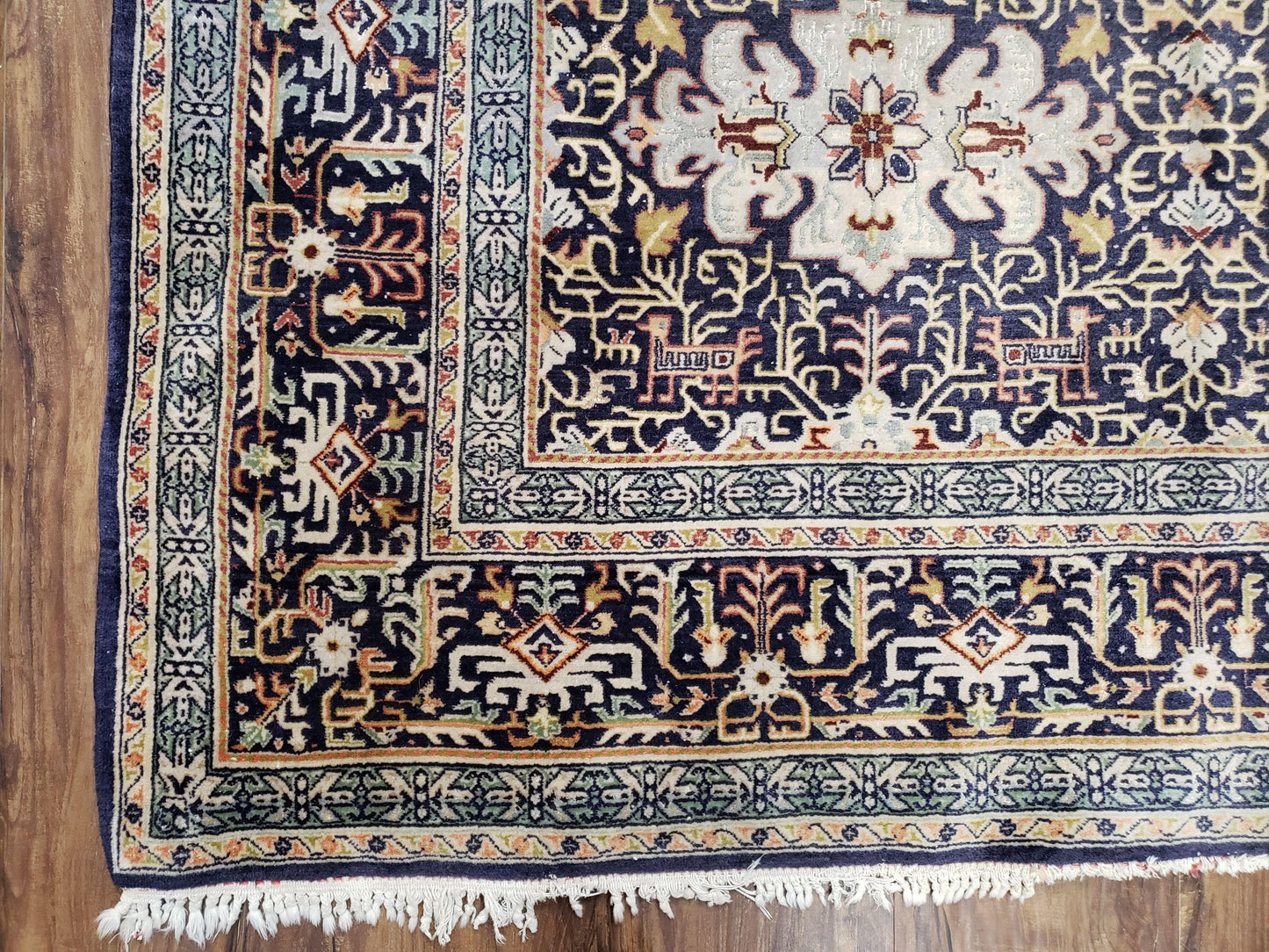 Navy Blue Persian Kashan Rug Hand Knotted Wool 4ft 8in x 7ft 4in Pair B