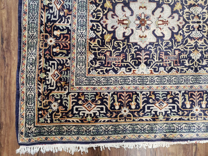 Navy Blue Persian Kashan Rug Hand Knotted Wool 4ft 8in x 7ft 4in Pair B