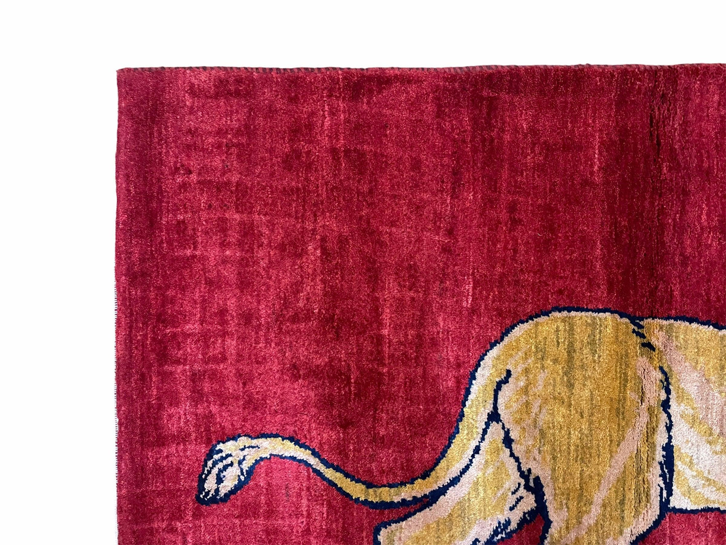 Handmade Wool Rug 3x5 Hand Knotted Pictorial Lion Rug With Red Organic Dyes