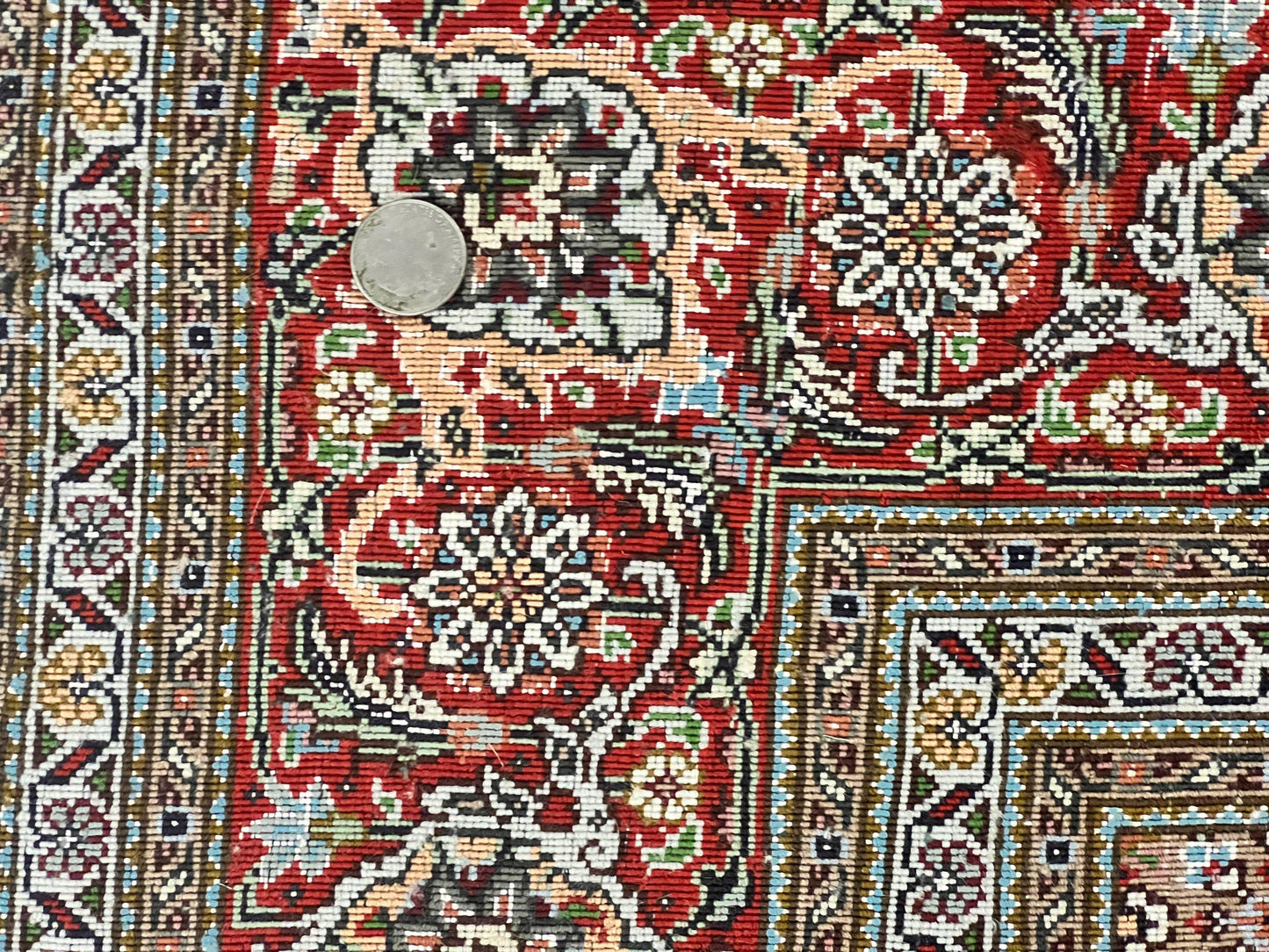 Persian Tabriz Rug 5x7, Wool with Silk Highlights, Hand Knotted Vintage Oriental Carpet, Very Fine, Herati Mahi Pattern, Black, Rare