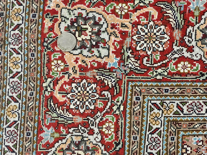 Persian Tabriz Rug 5x7, Wool with Silk Highlights, Hand Knotted Vintage Oriental Carpet, Very Fine, Herati Mahi Pattern, Black, Rare