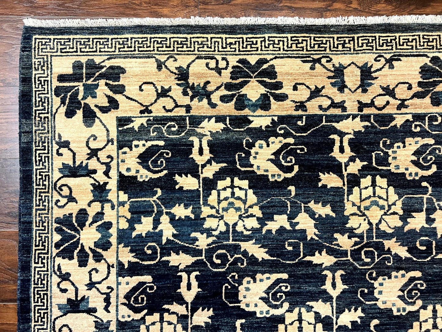 Sino Persian Rug Hand Knotted Wool Carpet 6x9 Floral Allover Blue Cream Tan