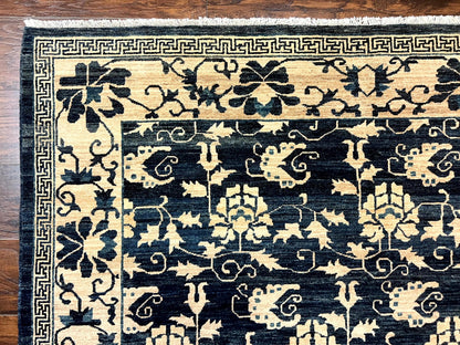 Sino Persian Rug Hand Knotted Wool Carpet 6x9 Floral Allover Blue Cream Tan