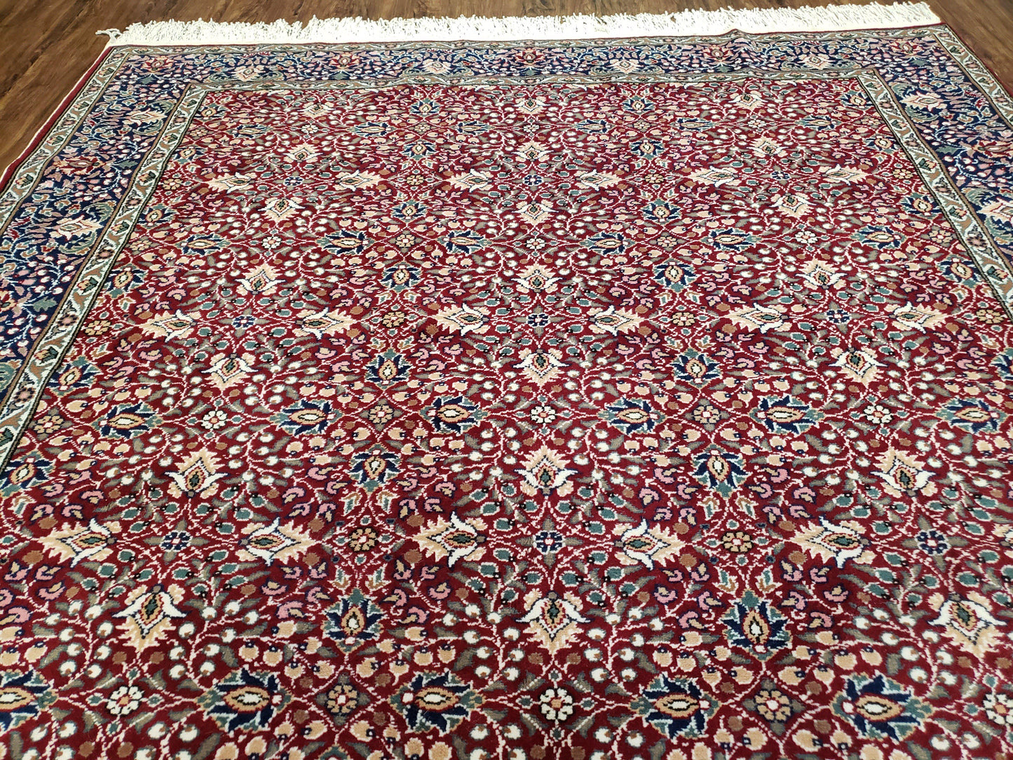 Vintage Turkish Sivas Area Rug 6x9 Hand Knotted Wool Red And Midnight Blue Floral Oriental Carpet