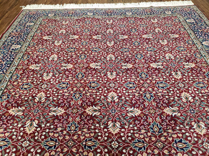 Vintage Turkish Sivas Area Rug 6x9 Hand Knotted Wool Red And Midnight Blue Floral Oriental Carpet